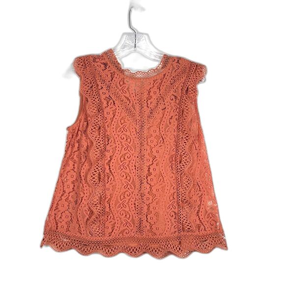 Adiva Tops - Adiva Crochet Lace Sleeveless Blouse Boho Crochet Scalloped Hem Rust Orange Sz L